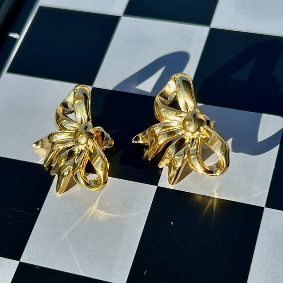 18K gold plated  bow knot stud earrings , stainless steel - Picture 5 of 5